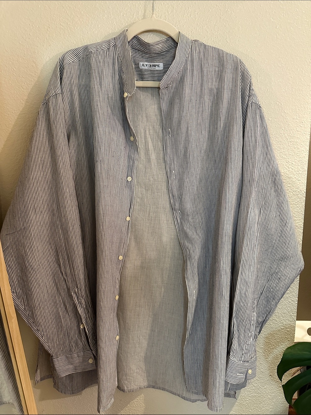 L’Equipe Vintage Italian Made 100% Linen Shirt Size XL Button Down Navy/white